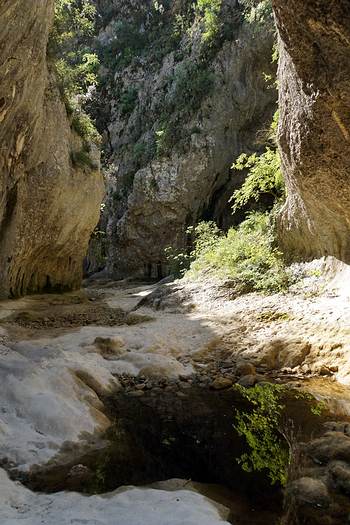 So sieht die Schlucht unten aus, wenn es kaum Wasser gibt. 